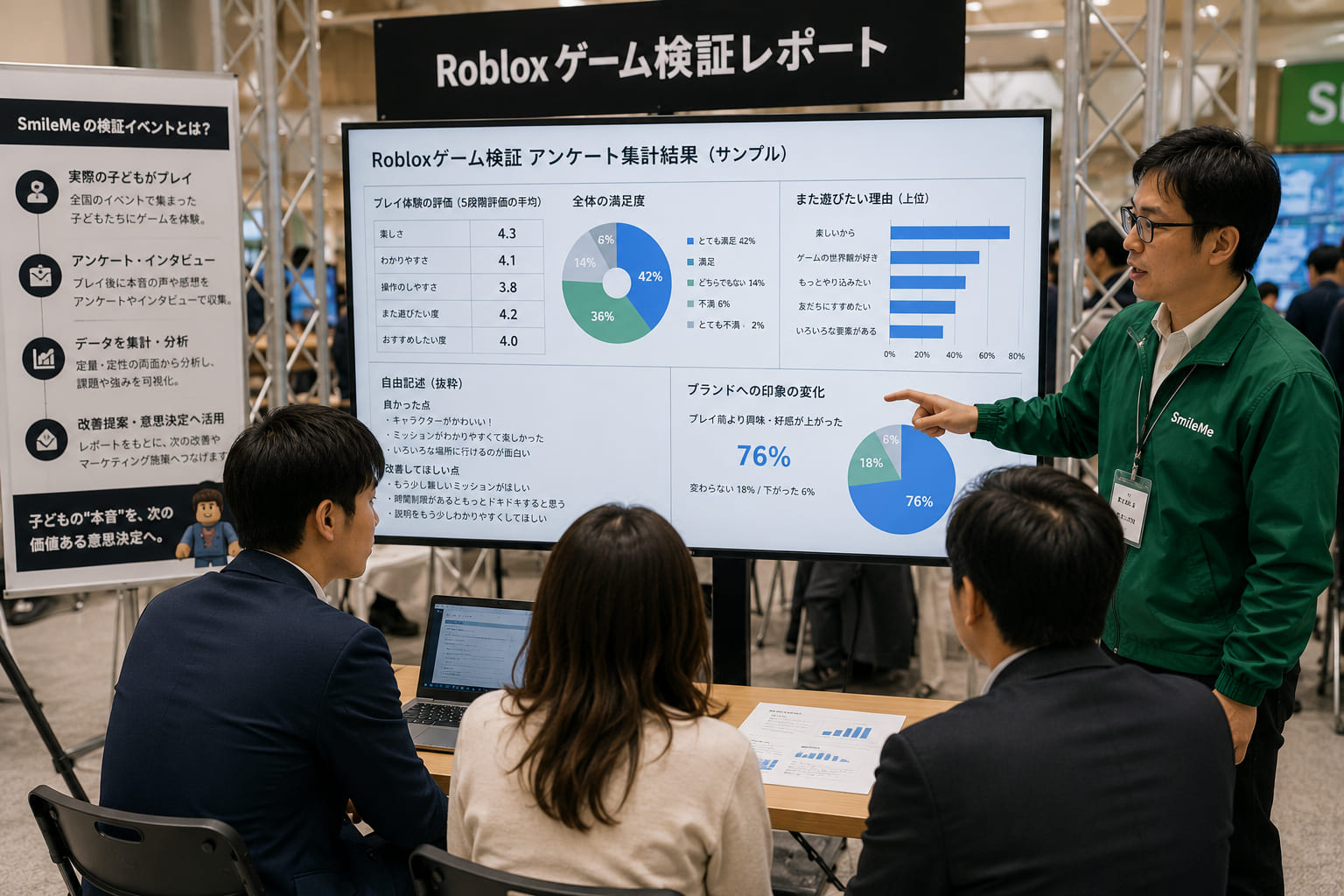 アンケートに答える子どもと保護者